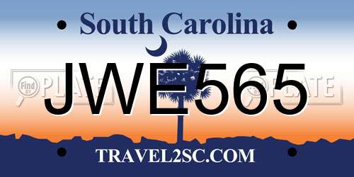 JWE565 South Carolina License Plate