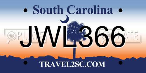 JWL366 South Carolina License Plate