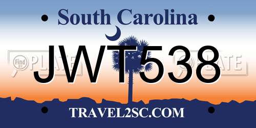 JWT538 South Carolina License Plate