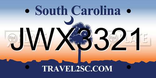 JWX3321 South Carolina License Plate