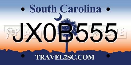 JX0B555 South Carolina License Plate