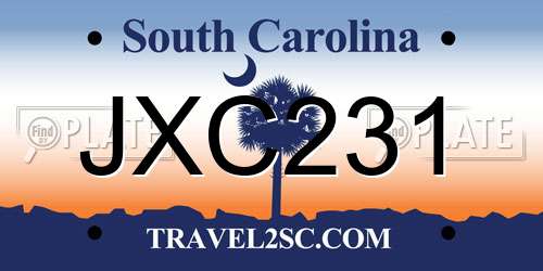 JXC231 South Carolina License Plate