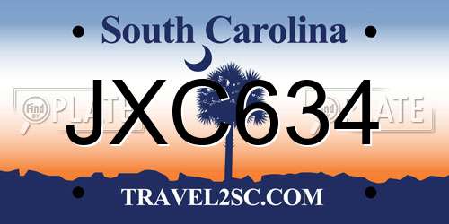JXC634 South Carolina License Plate