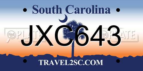 JXC643 South Carolina License Plate