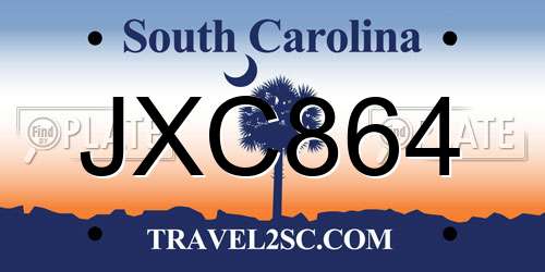 JXC864 South Carolina License Plate