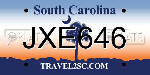JXE646 South Carolina License Plate