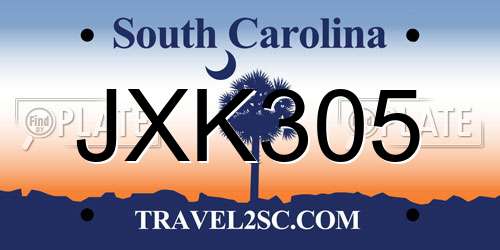 JXK305 South Carolina License Plate