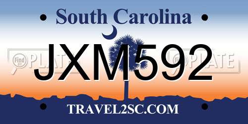 JXM592 South Carolina License Plate
