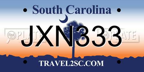 JXN333 South Carolina License Plate