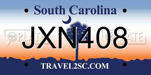 JXN408 South Carolina License Plate