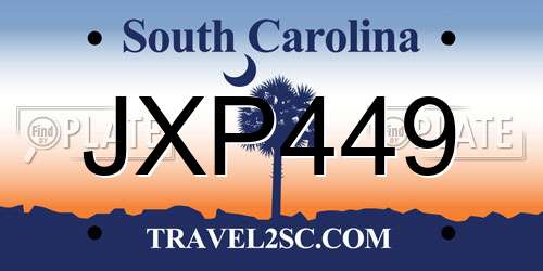 JXP449 South Carolina License Plate