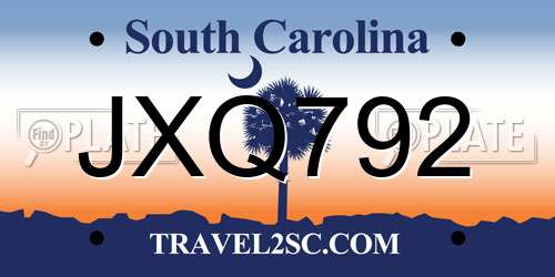 JXQ792 South Carolina License Plate