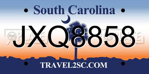 JXQ8858 South Carolina License Plate