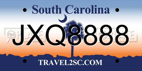JXQ8888 South Carolina License Plate