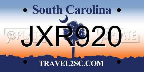 JXR920 South Carolina License Plate