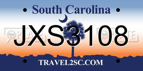 JXS3108 South Carolina License Plate