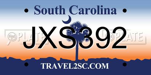 JXS392 South Carolina License Plate
