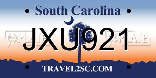 JXU921 South Carolina License Plate