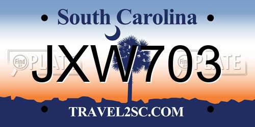 JXW703 South Carolina License Plate