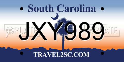 JXY989 South Carolina License Plate