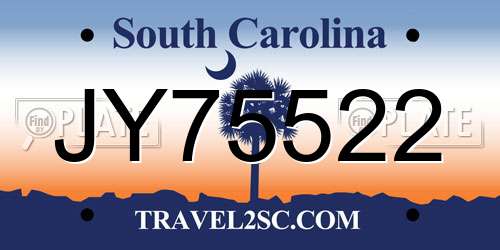 JY75522 South Carolina License Plate