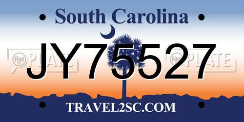 JY75527 South Carolina License Plate