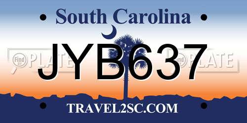 JYB637 South Carolina License Plate