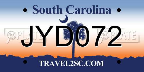 JYD072 South Carolina License Plate