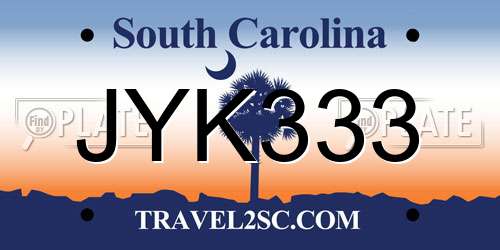 JYK333 South Carolina License Plate