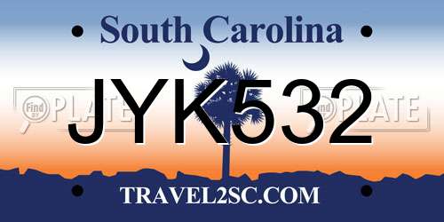 JYK532 South Carolina License Plate