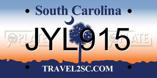 JYL915 South Carolina License Plate