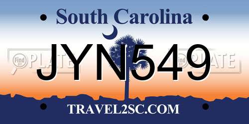 JYN549 South Carolina License Plate