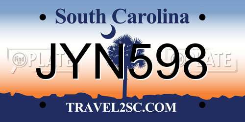 JYN598 South Carolina License Plate