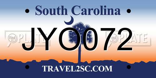 JYO072 South Carolina License Plate