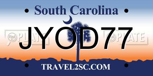 JYOD77 South Carolina License Plate