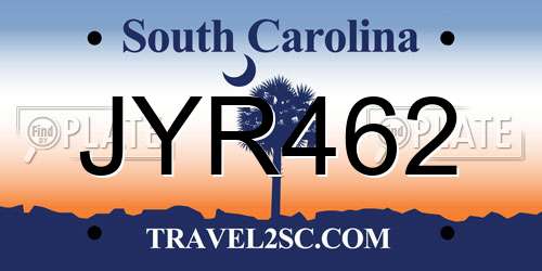 JYR462 South Carolina License Plate