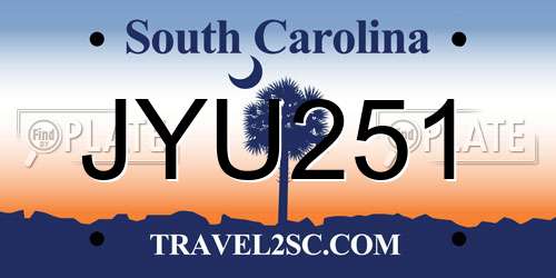 JYU251 South Carolina License Plate