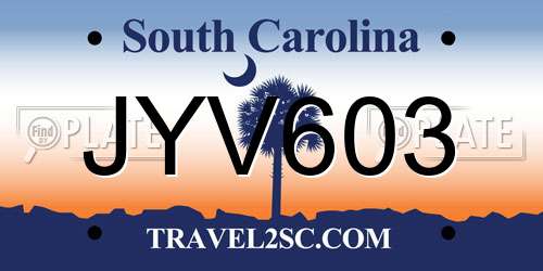 JYV603 South Carolina License Plate