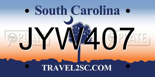 JYW407 South Carolina License Plate