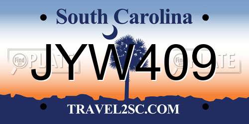 JYW409 South Carolina License Plate