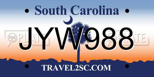 JYW988 South Carolina License Plate