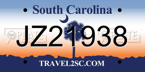JZ21938 South Carolina License Plate