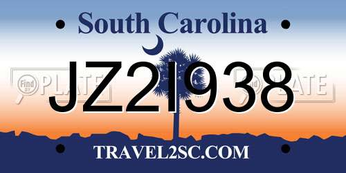 JZ2I938 South Carolina License Plate