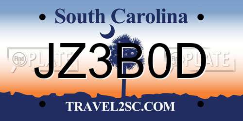 JZ3B0D South Carolina License Plate