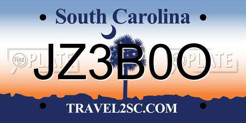 JZ3B0O South Carolina License Plate
