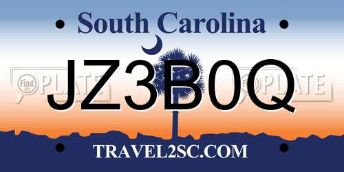 JZ3B0Q South Carolina License Plate