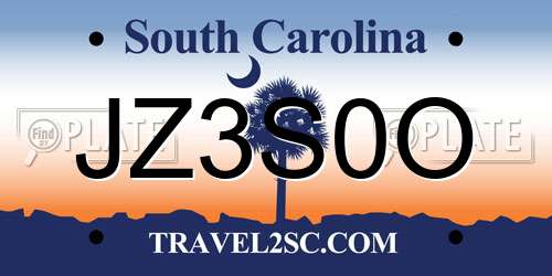JZ3S0O South Carolina License Plate