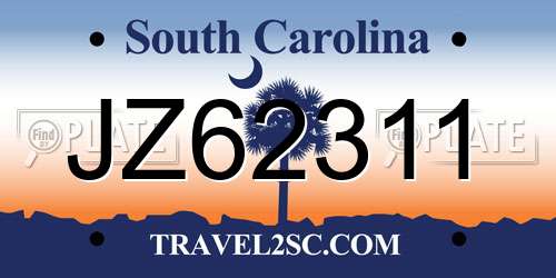 JZ62311 South Carolina License Plate