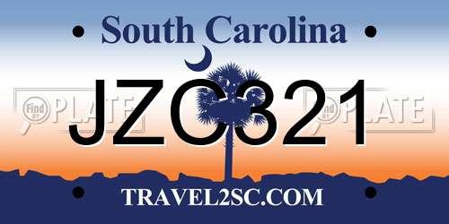 JZC321 South Carolina License Plate