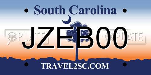 JZEB00 South Carolina License Plate